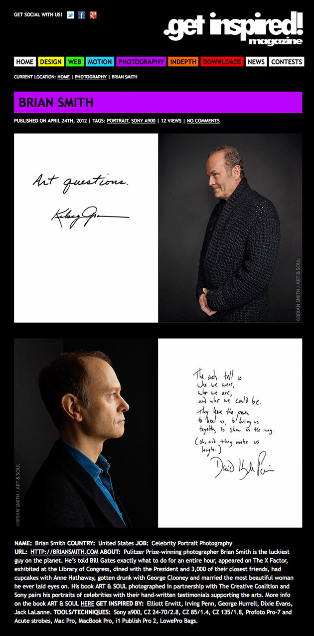 Get Inspired profiles Art & Soul celebrity portrait photography by Brian Smith in Get Inspired